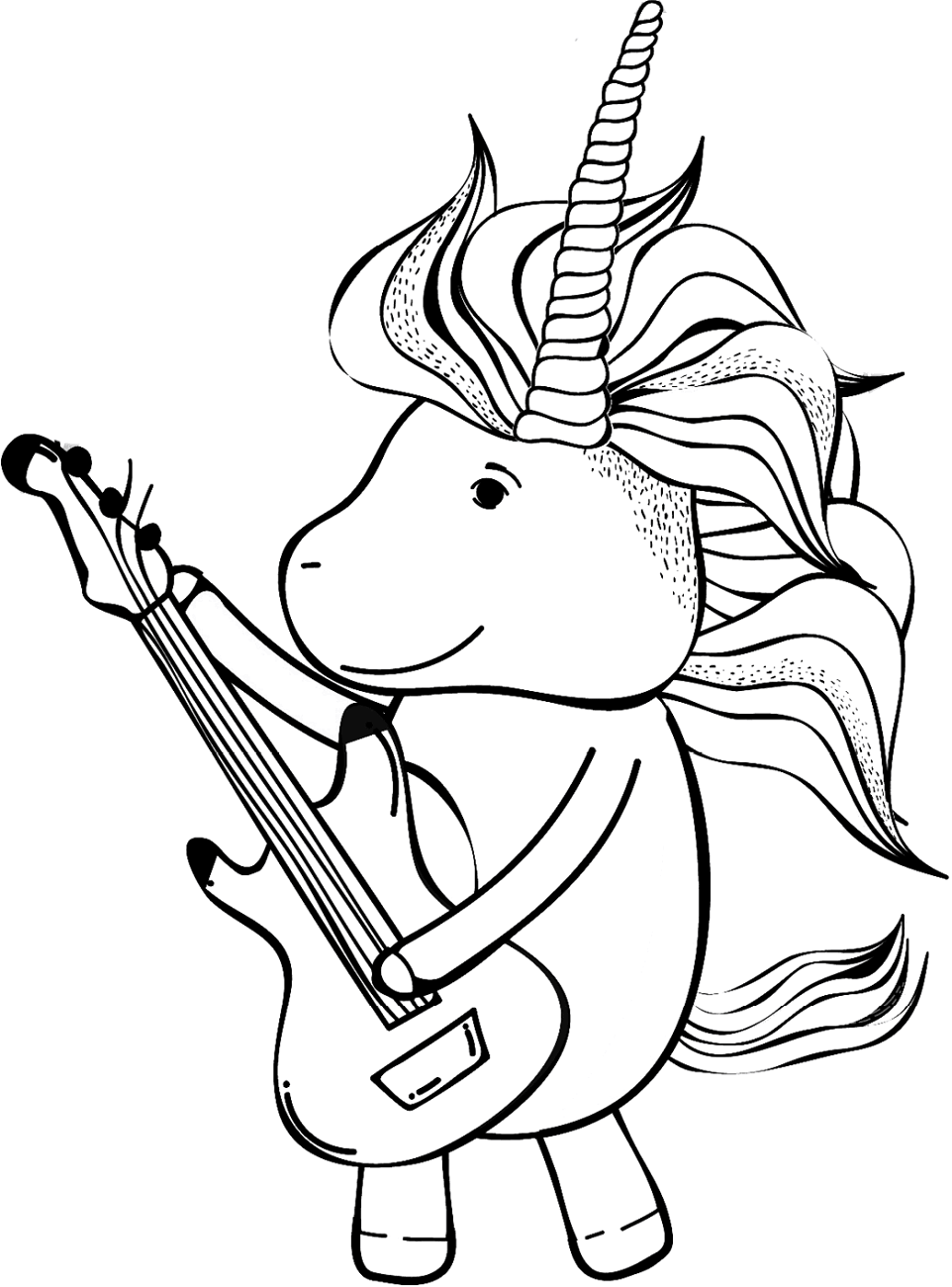 Dibujo de Unicornio Tocando la Guitarra para Colorear