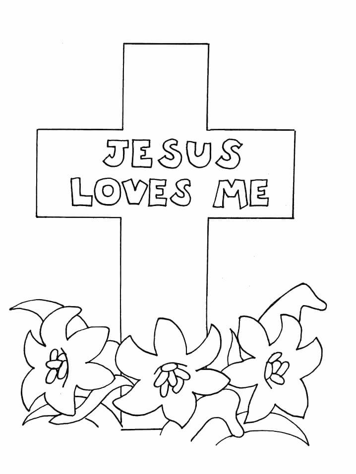 Dibujo de Cruz con Tres Flores para Colorear