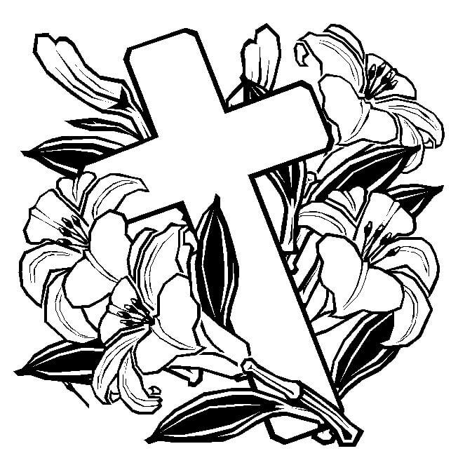 Dibujo de Cruz y Flor Bsica para Colorear
