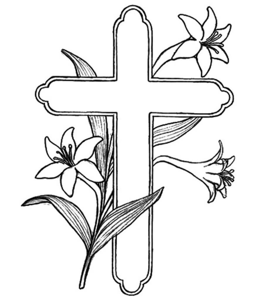 Dibujo de Cruz y Flor para Colorear