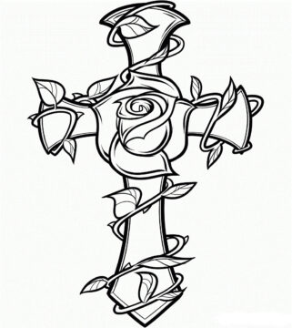 Dibujo de Rosa con Cruz para Colorear