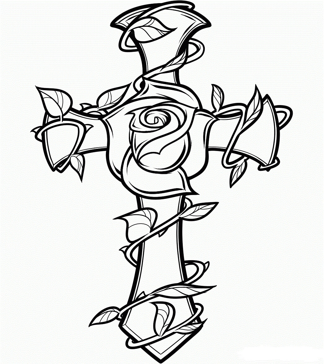 Dibujo de Rosa con Cruz para Colorear