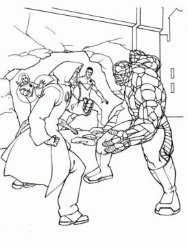 Dibujo de Los Cuatro fantásticos y el Dr Doom Luchando para Colorear