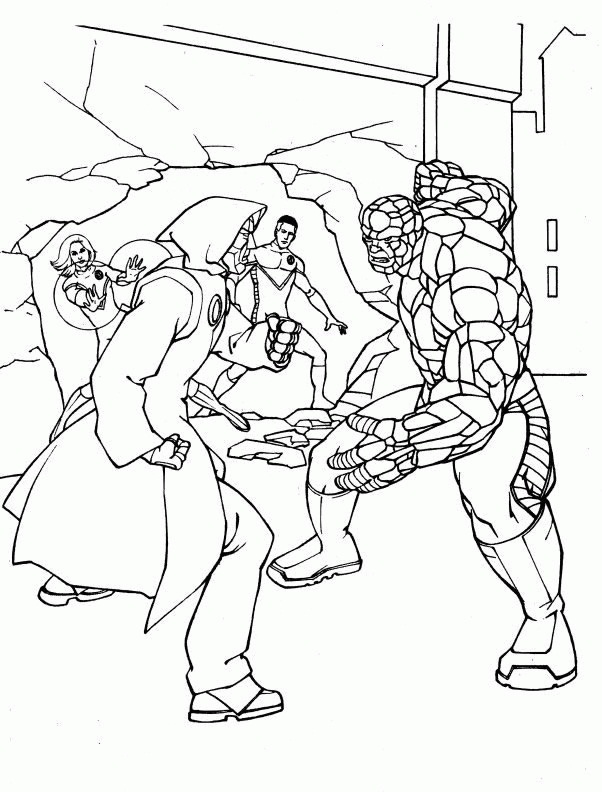 Dibujo de Los Cuatro fantásticos y el Dr Doom Luchando para Colorear