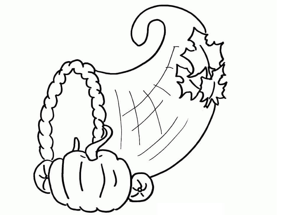 Dibujo de Cornucopia con Calabaza para Colorear