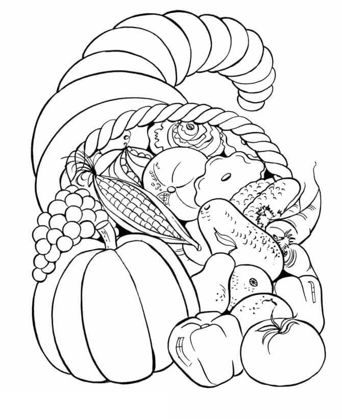 Dibujo de Cornucopia de Verduras para Colorear