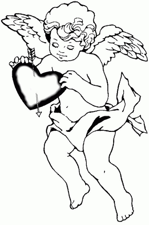 Dibujo de Cupido Sosteniendo Corazn para Colorear