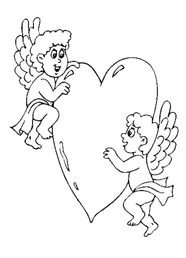Dibujo de Cupido Dos con Corazn para Colorear