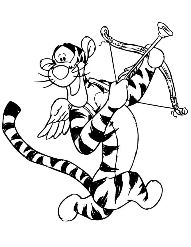 Dibujo de Lindo Tigger Como Cupido para Colorear