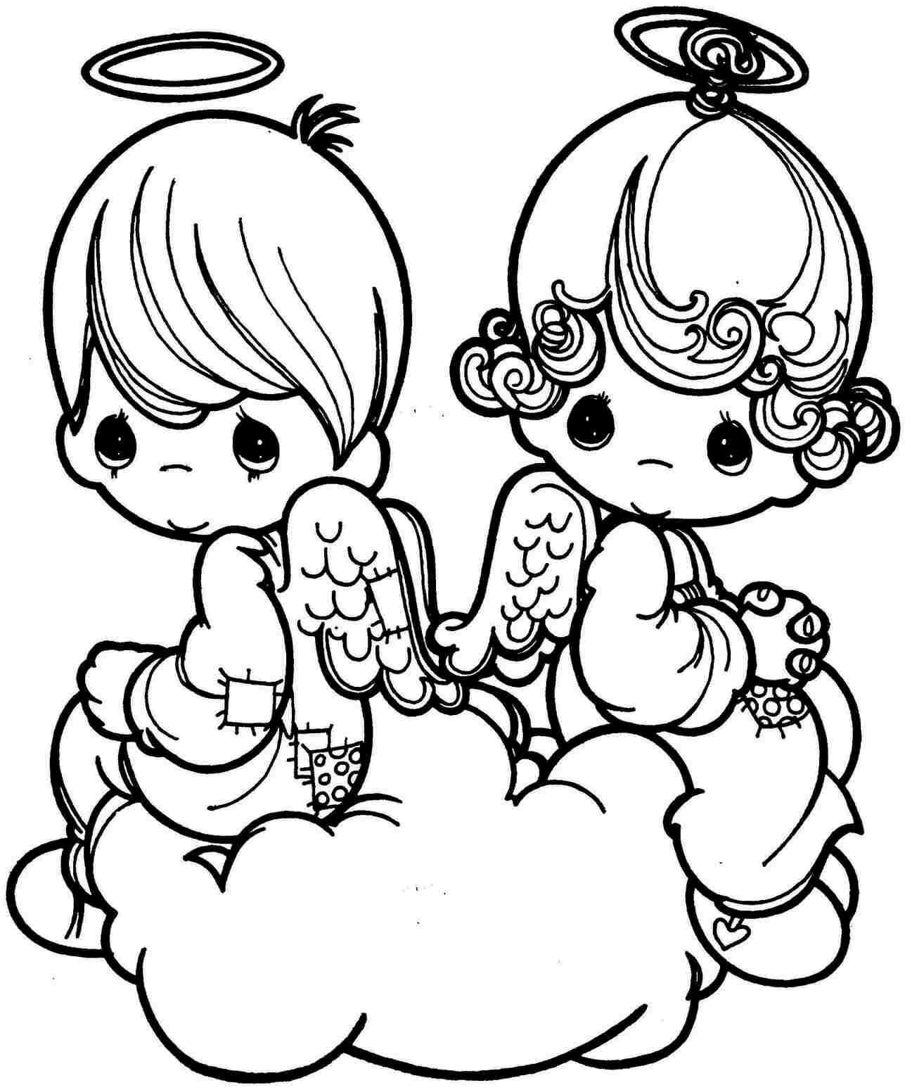 Dibujo de Nia y Nio Cupido Sentado para Colorear