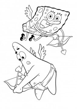 Dibujo de Patrick Star y Bob Esponja Cupido para Colorear