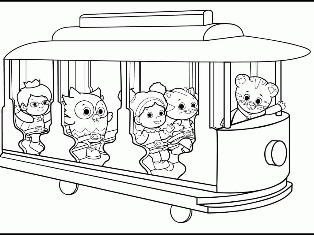 Dibujo de Bus con Owl y Daniel Tigre para Colorear