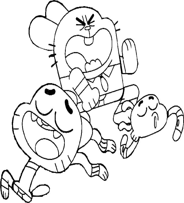Dibujo de Dos Hermanos Gumball Darwin y Pap para Colorear