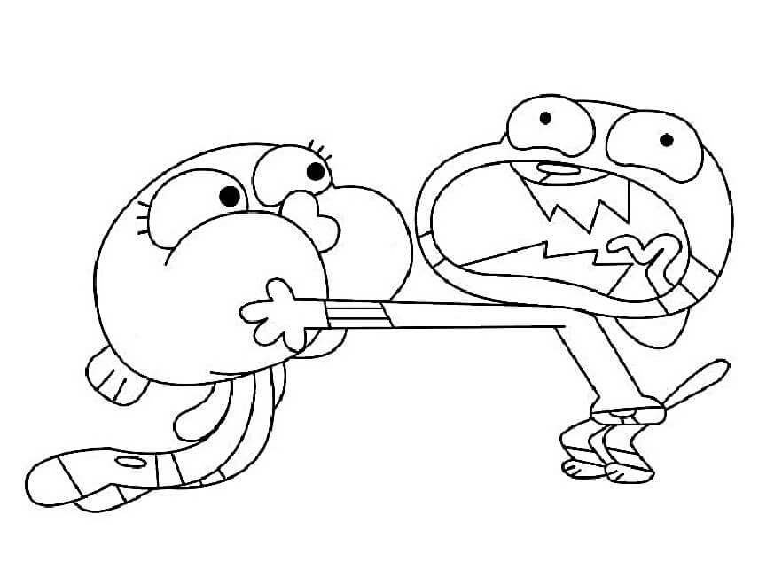 Dibujo de Gumball Sosteniendo a Darwin para Colorear