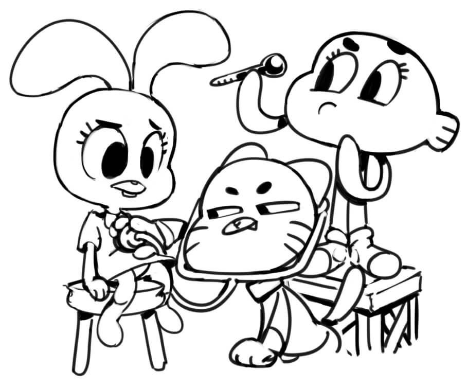 Dibujo de Gumball y Darwin Juegan Doctor para Colorear