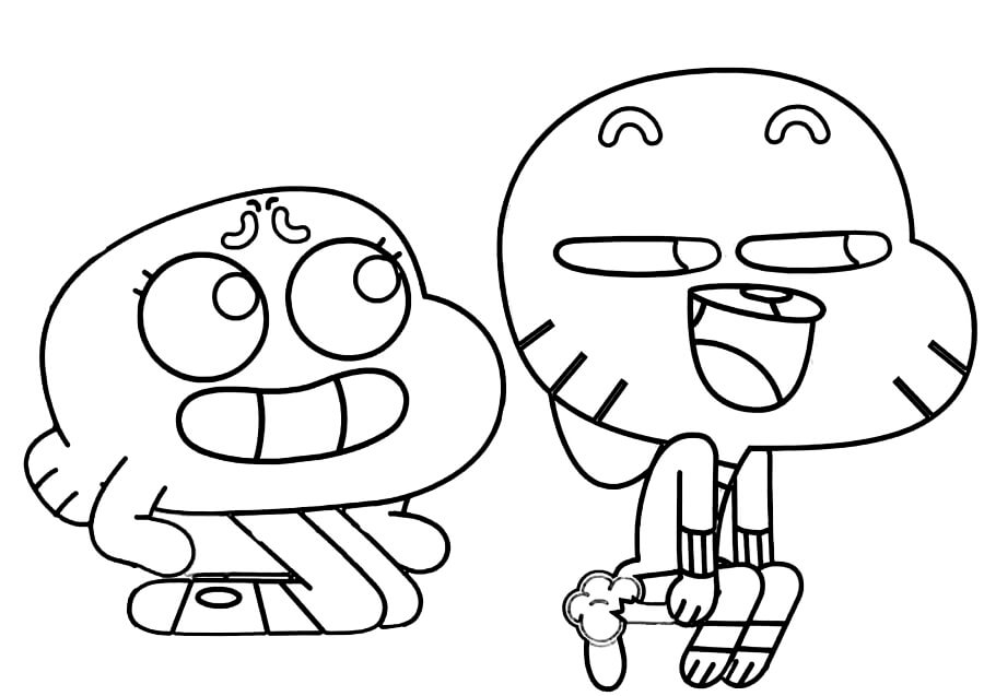 Dibujo de Gumball y Darwin Sentados para Colorear