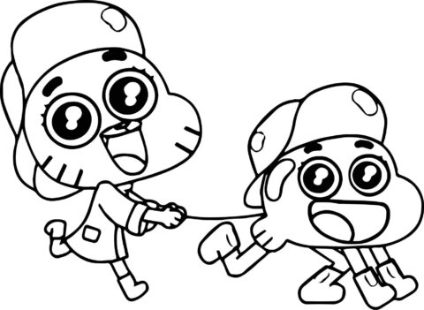 Dibujo de Linda Gumball y Darwin Caminando para Colorear
