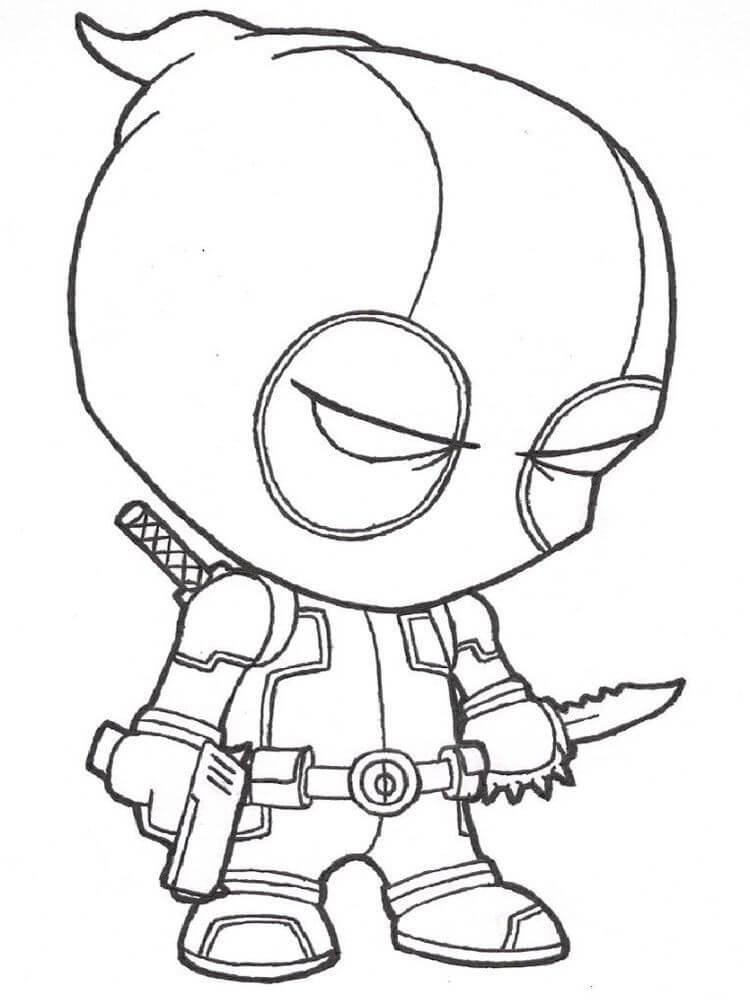 Dibujo de Chibi Deadpool con Pistola y Cuchillo para Colorear