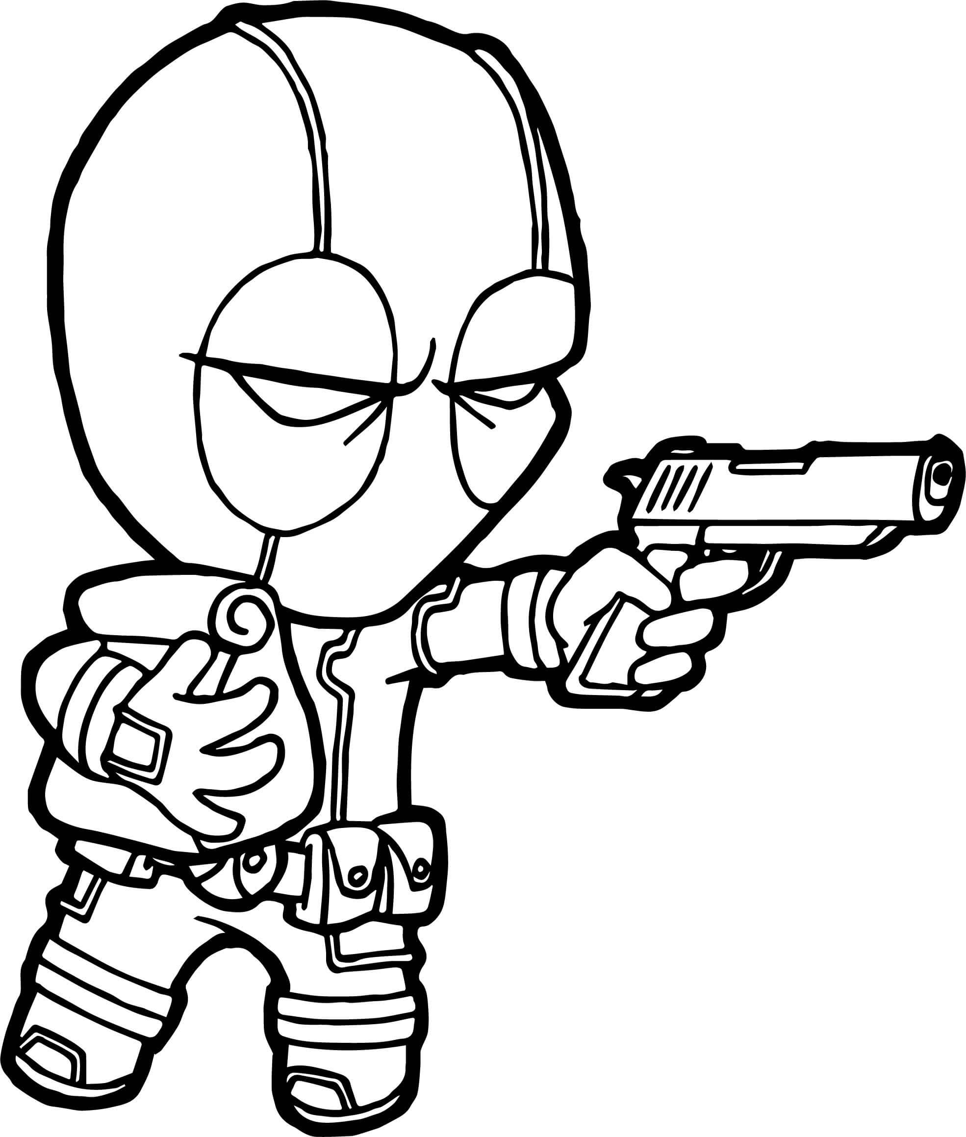 Dibujo de Deadpool Sosteniendo un Arma y Sosteniendo un Objeto para Colorear
