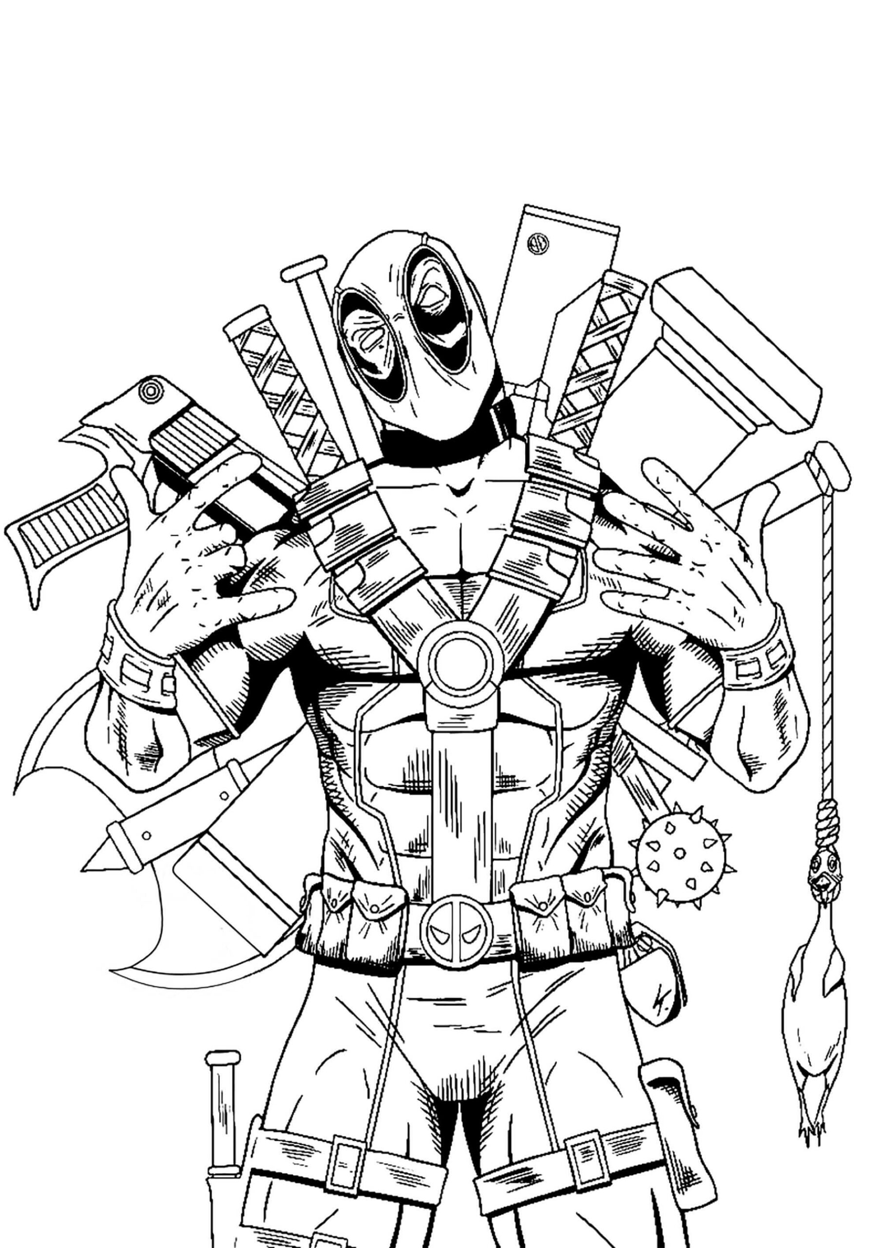 Dibujo de Deadpool con Armas Scaled para Colorear