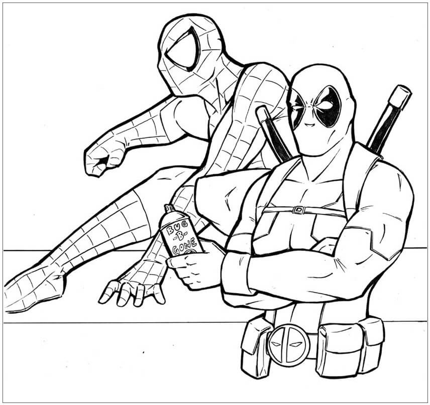 Dibujo de Deadpool y el Hombre araña para Colorear
