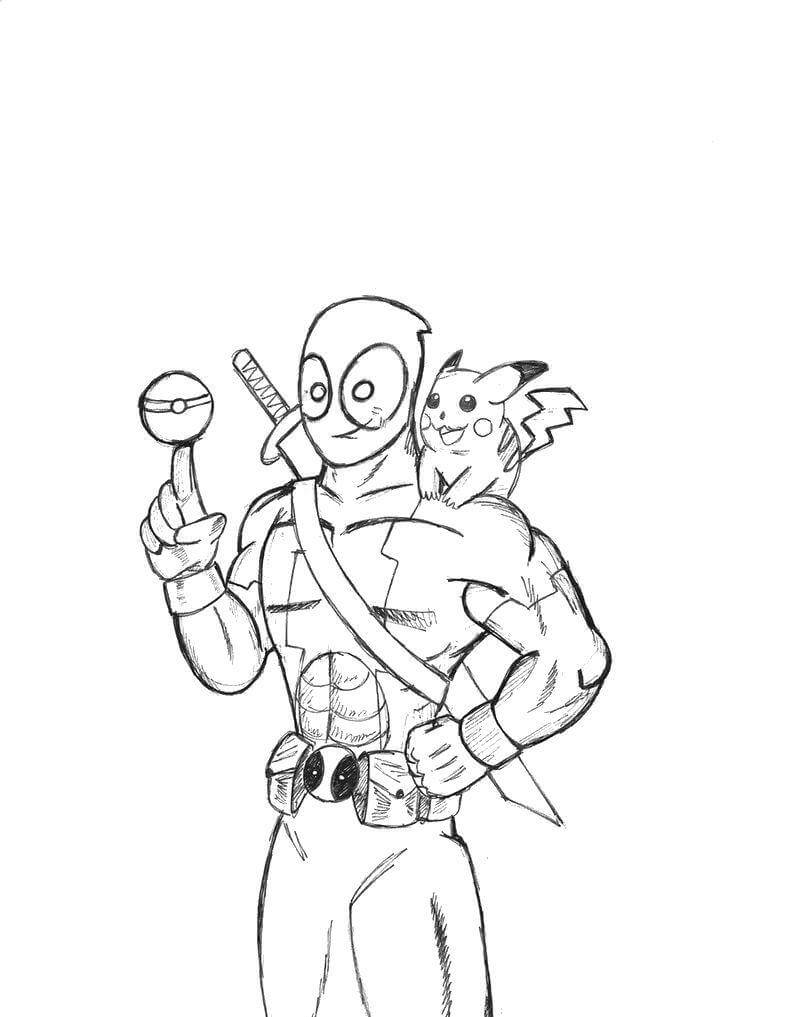 Dibujo de Dibujar Deadpool con Pikachu para Colorear