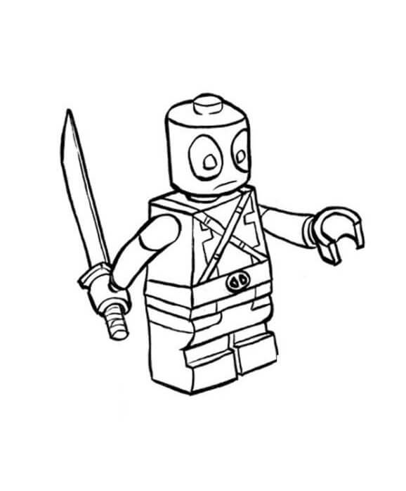 Dibujo de Lego Deadpool Sosteniendo Espada para Colorear