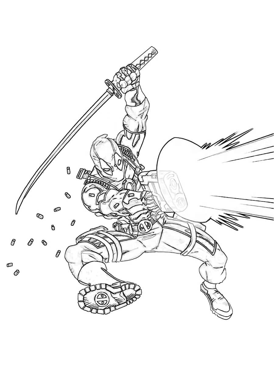 Dibujo de Disparos Geniales de Deadpool para Colorear