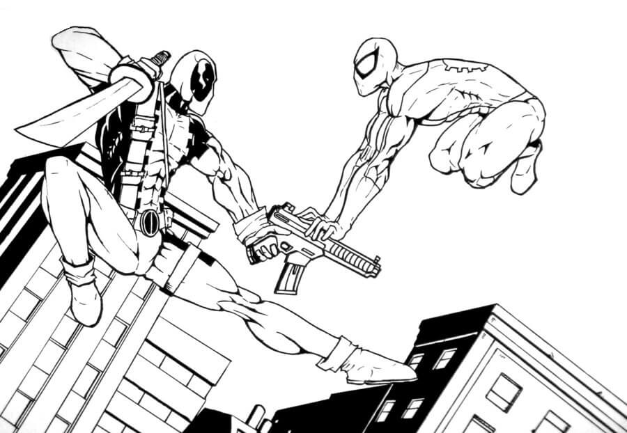 Dibujo de Spiderman Vs Deadpool para Colorear