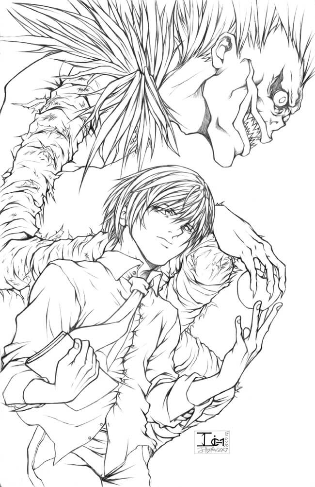 Dibujo de Kira y Ryuk Fresco para Colorear