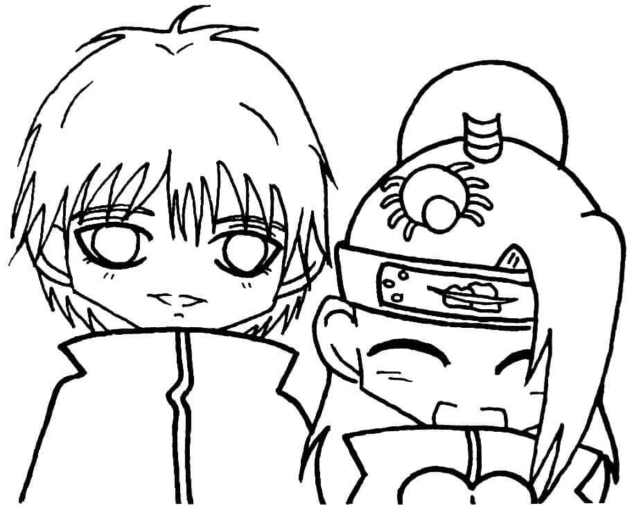Dibujo de Chibi Deidara y Chibi Sasori para Colorear