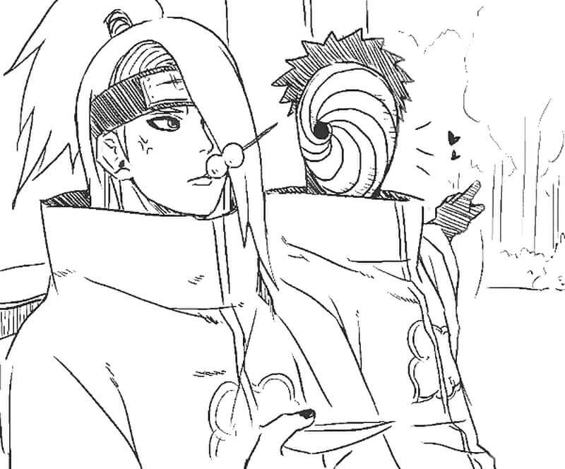 Dibujo de Deidara con Tobi para Colorear