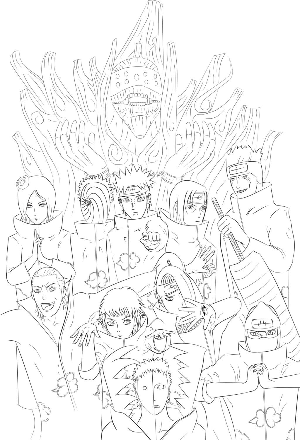 Dibujo de Deidara con el Miembro Akatsuki para Colorear
