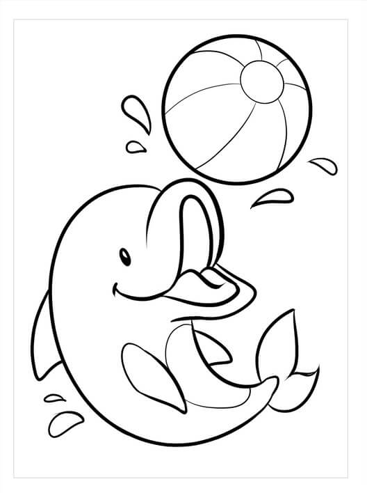 Dibujo de Bebé delfín con Pelota para Colorear