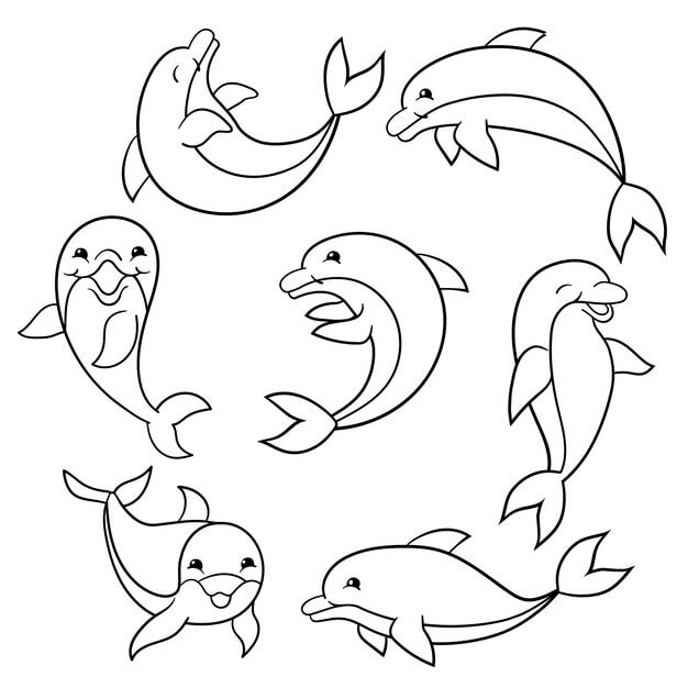 Dibujo de Conjunto de Delfines Divertidos para Colorear