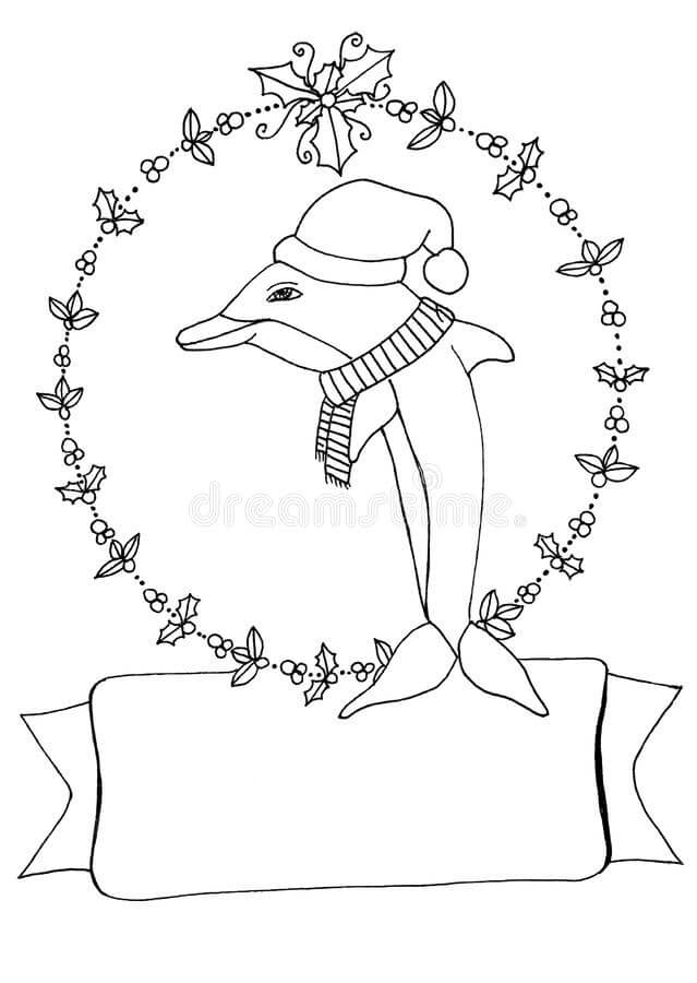 Dibujo de Delfín en Navidad para Colorear