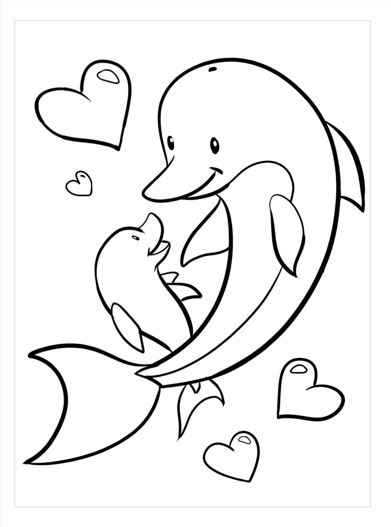 Dibujo de Delfín Madre y delfín bebé para Colorear