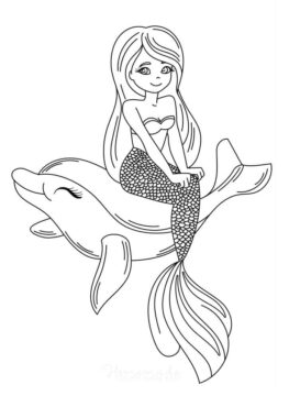 Dibujo de Sirena Sentada Sobre Delfines para Colorear