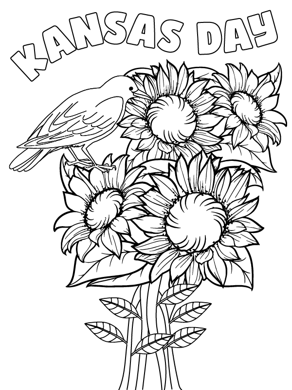 Dibujo de Flowery Kansas Day Coloring Illustration para Colorear