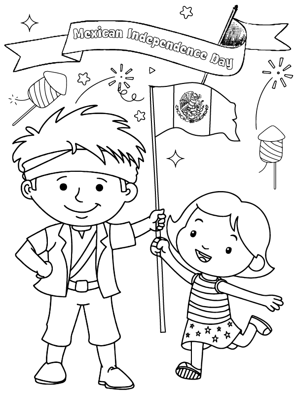 Dibujo de Colorful Mexican Independence Day Coloring Illustration para Colorear