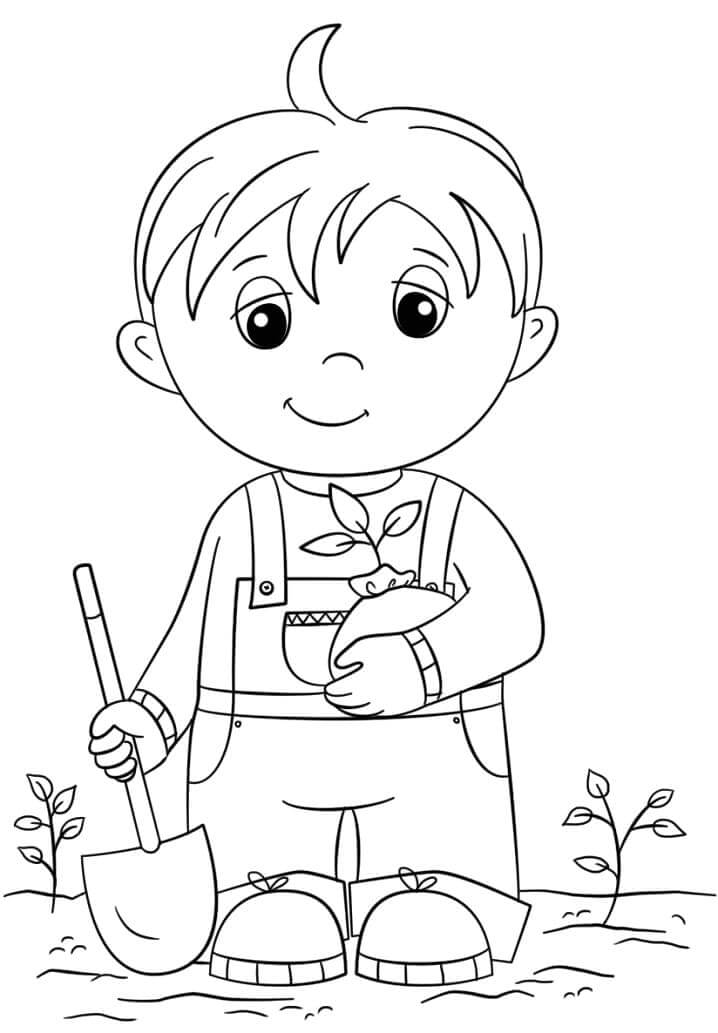 Dibujo de Nio Tenencia Plntula para Colorear