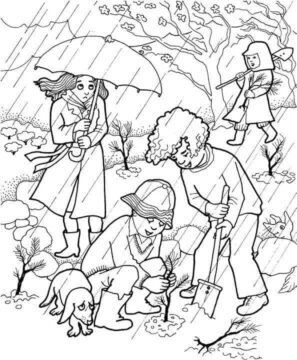 Dibujo de Plantar un Rbol para Colorear