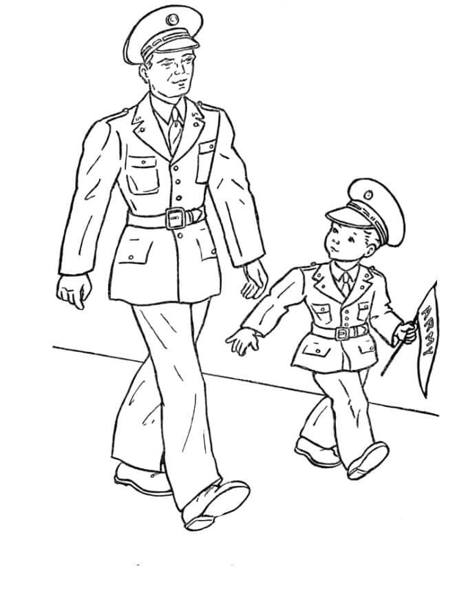 Dibujo de Abuelo y Nieto del Da de los Veteranos para Colorear