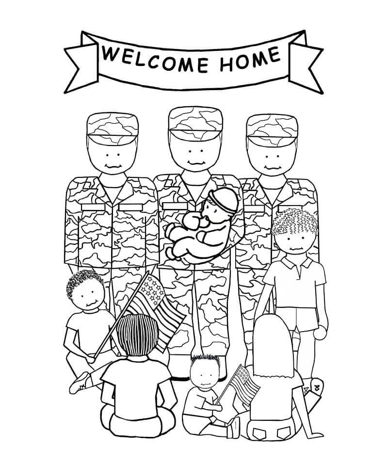 Dibujo de Bienvenido a Casa Veteranos para Colorear