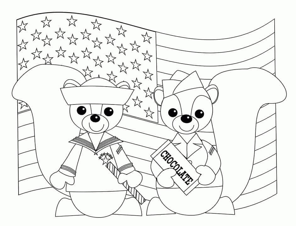 Dibujo de Dos Ardillas en el Da de los Veteranos para Colorear