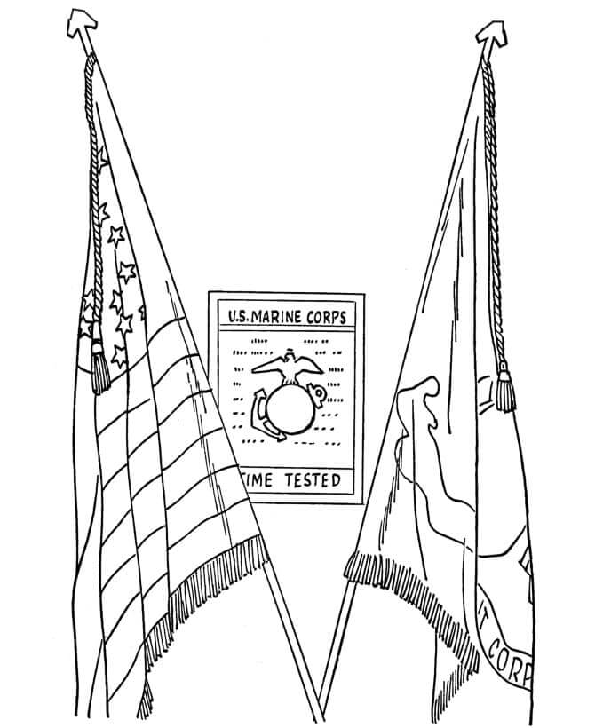 Dibujo de Dos Banderas en el Da de los Veteranos para Colorear