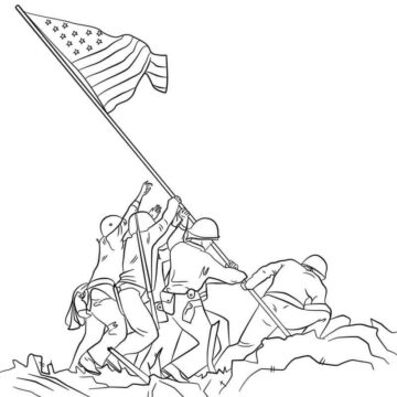 Dibujo de Izando la Bandera en Lwo Jima para Colorear