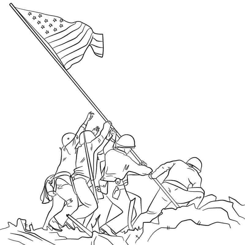 Dibujo de Izando la Bandera en Lwo Jima para Colorear