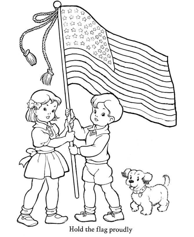 Dibujo de Nios Sosteniendo Banderas para Colorear