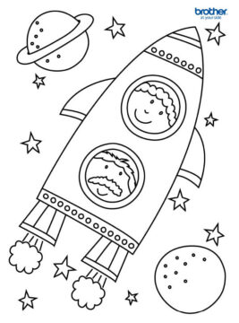 Dibujo de Padre e Hijo Viajando al Espacio para Colorear